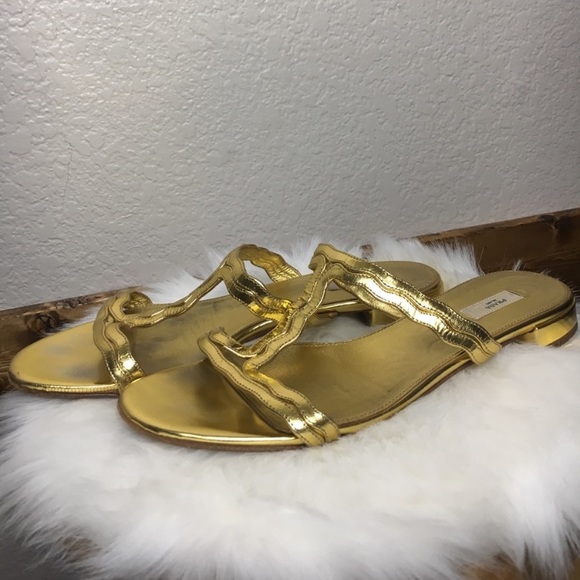 Prada Shoes - PRADA gold slide on sandals